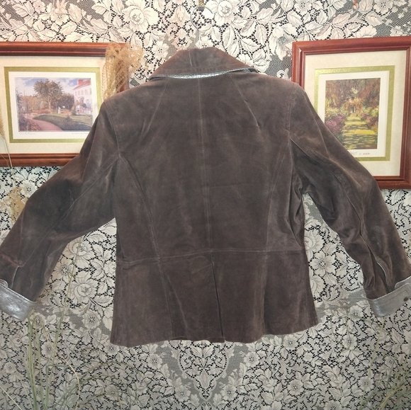 Terry Lewis brown coat genuine leather lined shiny silver trim vintage - Picture 6 of 9